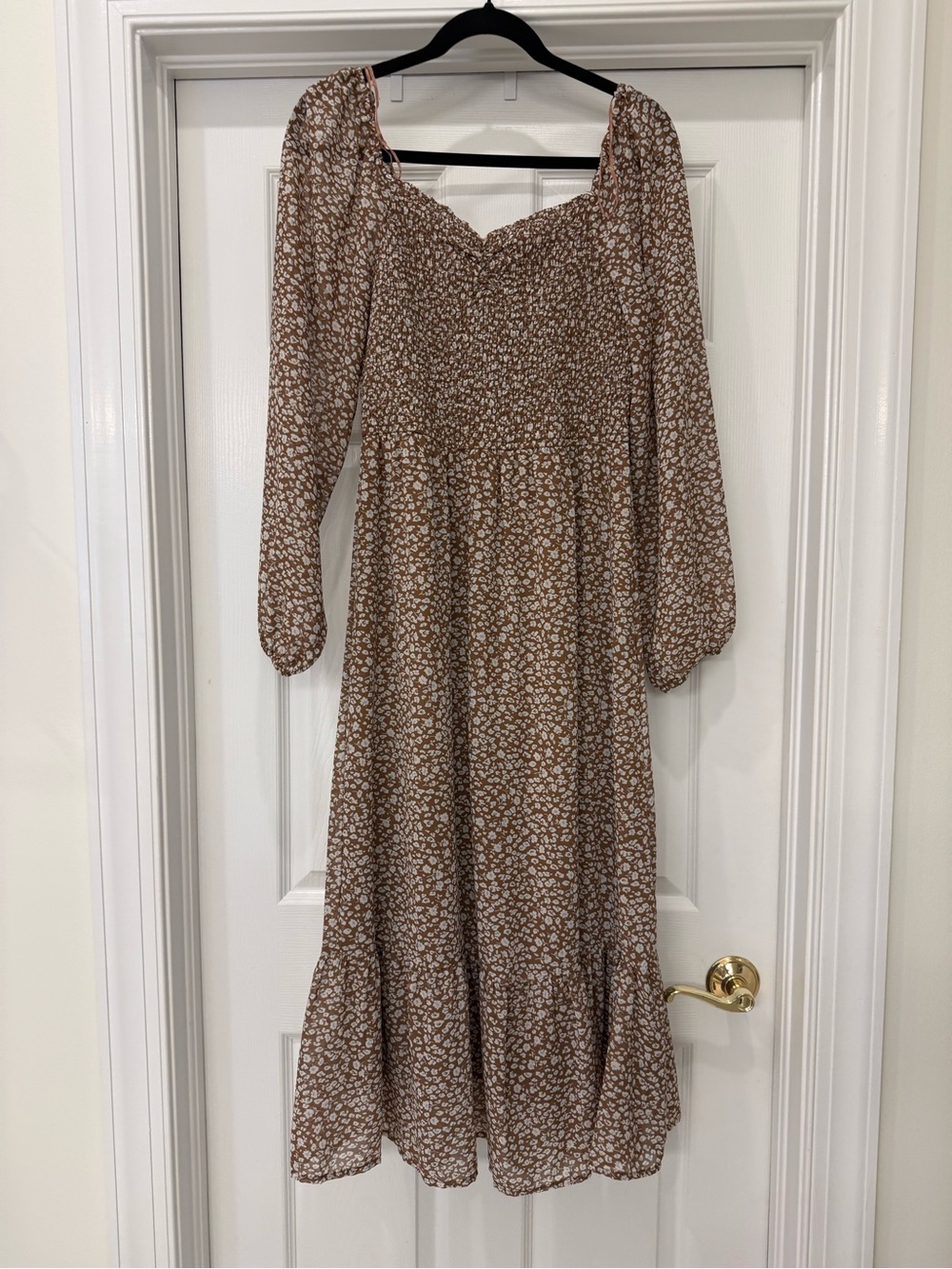 Jessica Simpson Brown Floral Long Sleeve Midi Dress